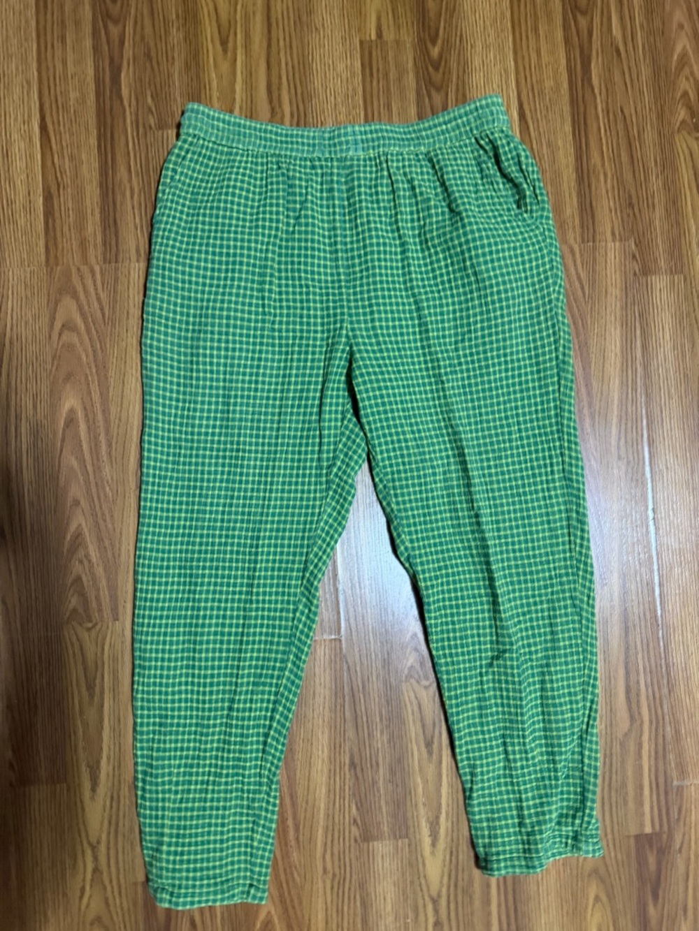 Gundrun Sjoden Lagenlook Organic Cotton Green Gingham Plaid Pants Medium. - Picture 2 of 6